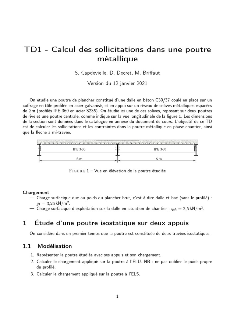 Calcul des sollicitations poutre métallique PDF Flexion (matériau — free download