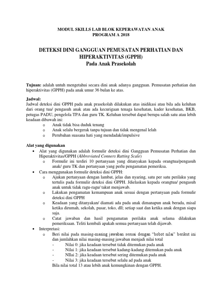 Deteksi Dini GPPH pada Anak Prasekolah | PDF
