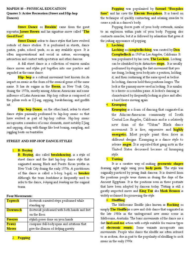 Hip-Hop and Street Dance Styles in MAPEH 10 | PDF | Hip Hop Music | Hip Hop