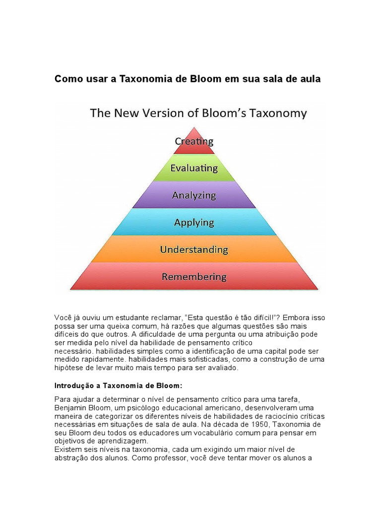 Como Usar A Taxonomia de Bloom em Sua Sala de Aula | PDF | Taxonomia ...