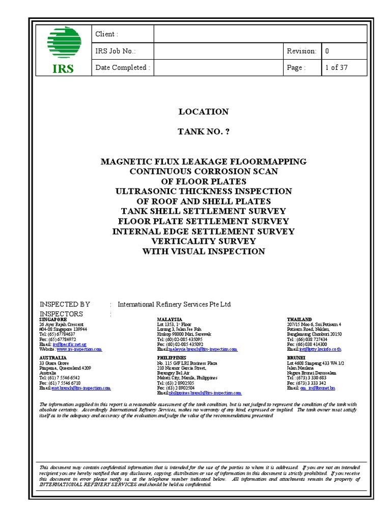 Tank Inspection Report Overview | PDF | Stairs | Sensor