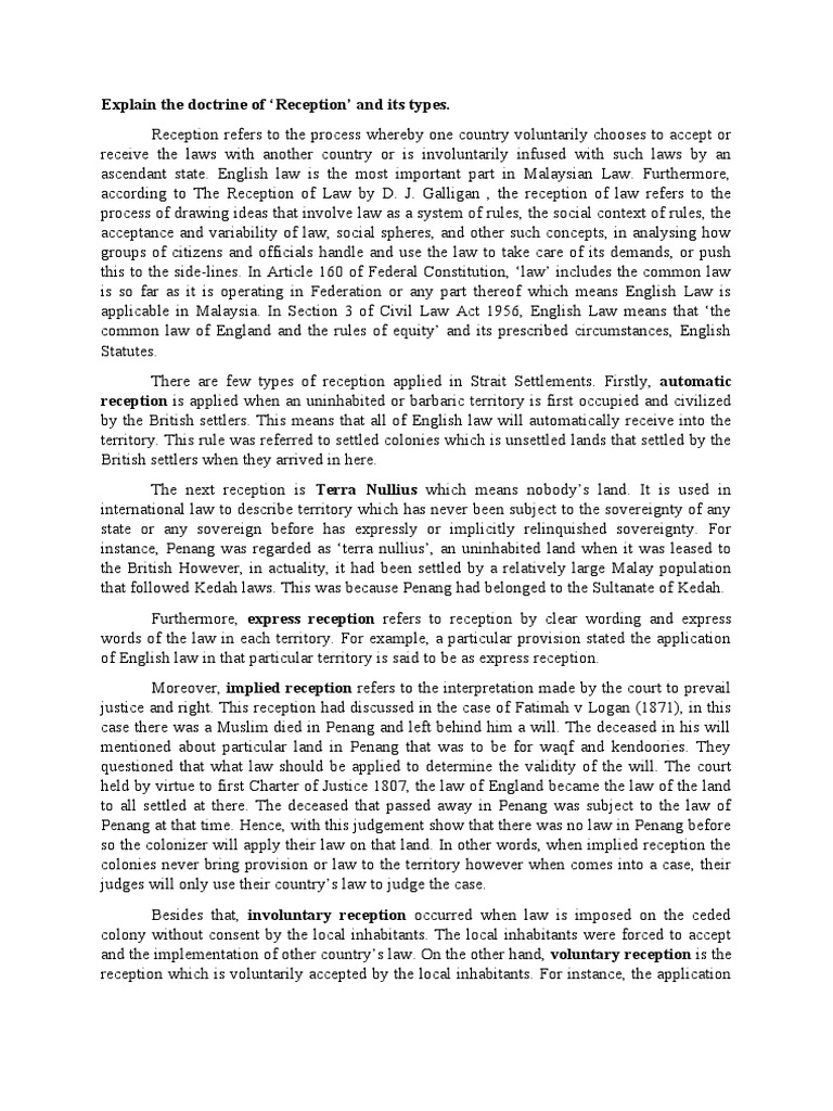 Explain The Doctrine of Reception' and Its Types. | PDF | English Law ...