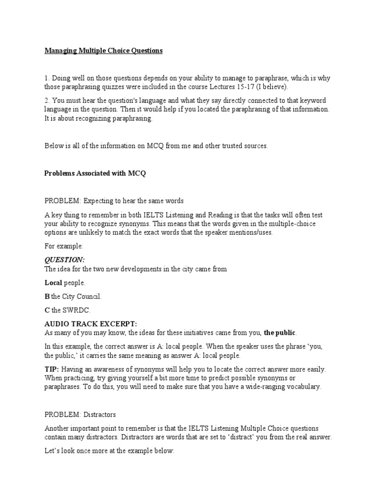 Mastering IELTS Listening MCQs | PDF | Multiple Choice | International ...