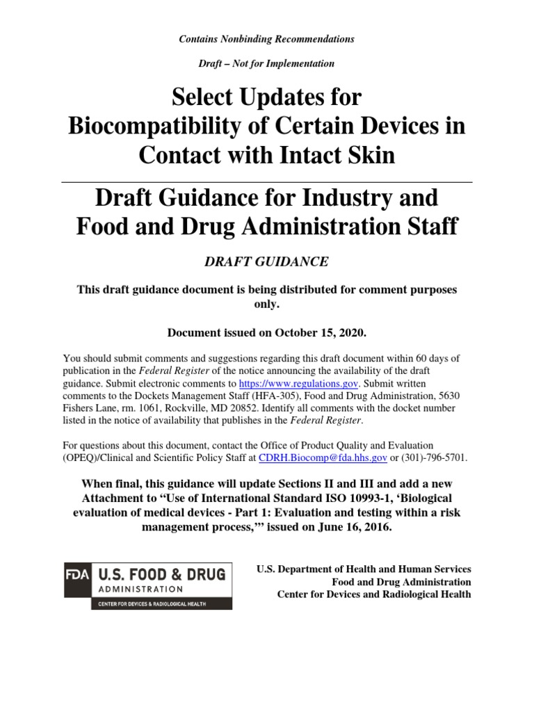 Biocompatibility Updates for Skin Devices | PDF | Federal Food | Food ...