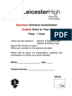 Leicester Grammar School 10 Plus English Specimen Paper