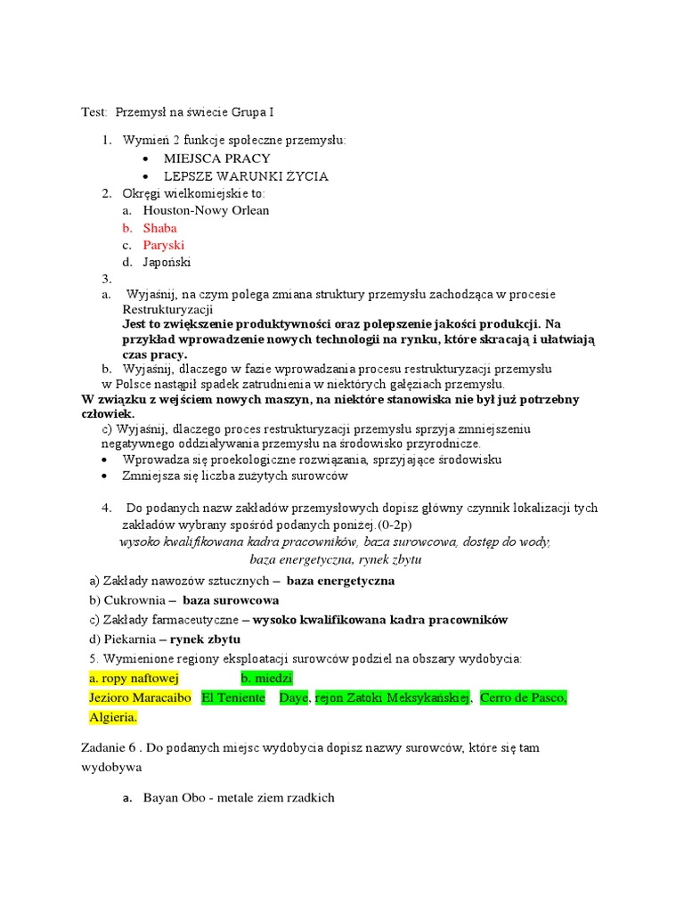 Przemysł W Polsce Sprawdzian Oblicza Geografii 3