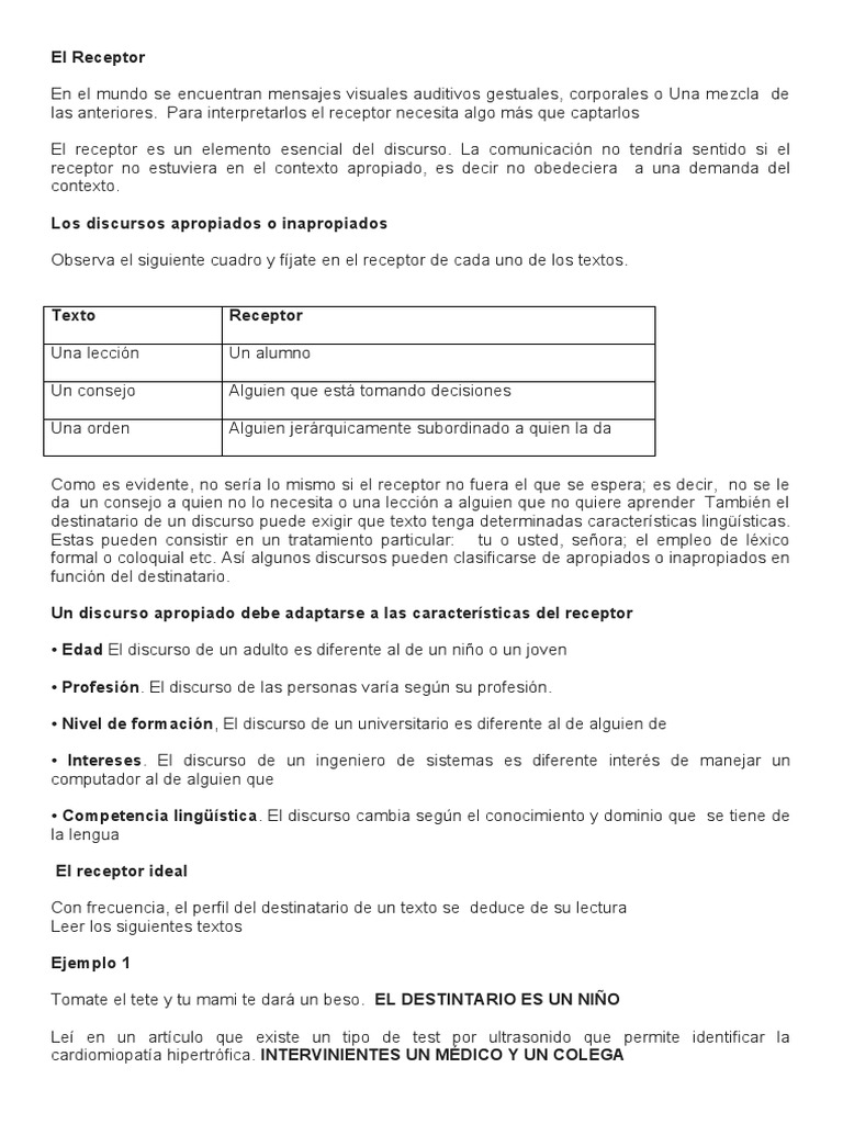 El Receptor | PDF | Discurso | Comunicación