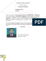 Domicile Certificate: (Tehsil Office - Zachaldara)