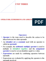 Unit Three: Operators, Expressions and Assignment Statement