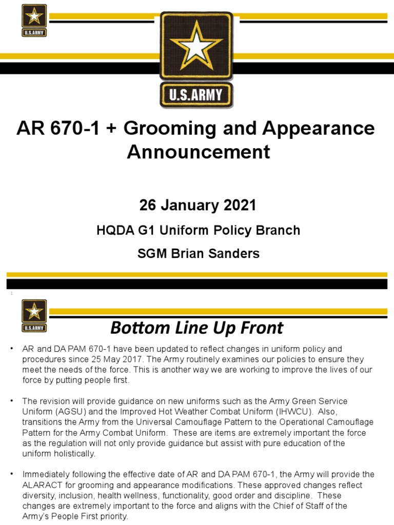 AR 6701 + Grooming and Appearance Brief PDF Hairstyle Military
