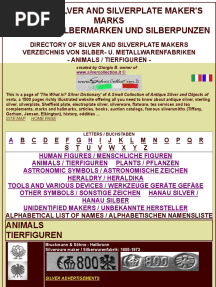 German Silver Maker's Marks - Deutsche Silbermarken Und Silberpunzen - ANIMALS - TIERFIGUREN