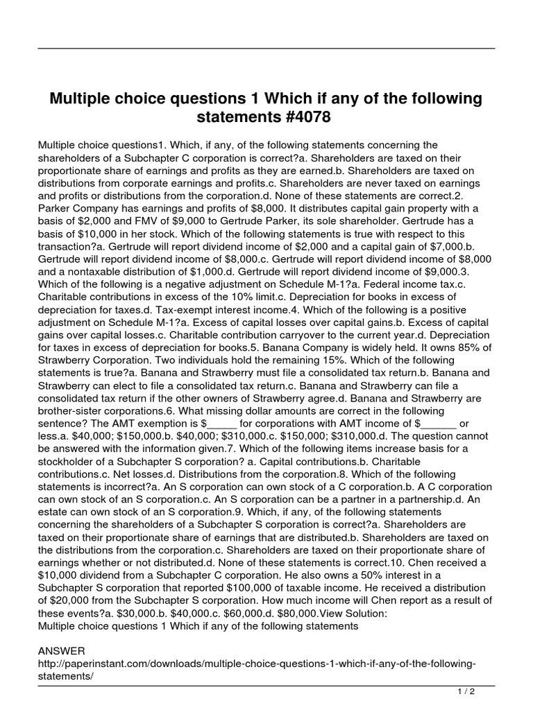 Multiple Choice Questions 1 Which If Any of The Following Statements ...