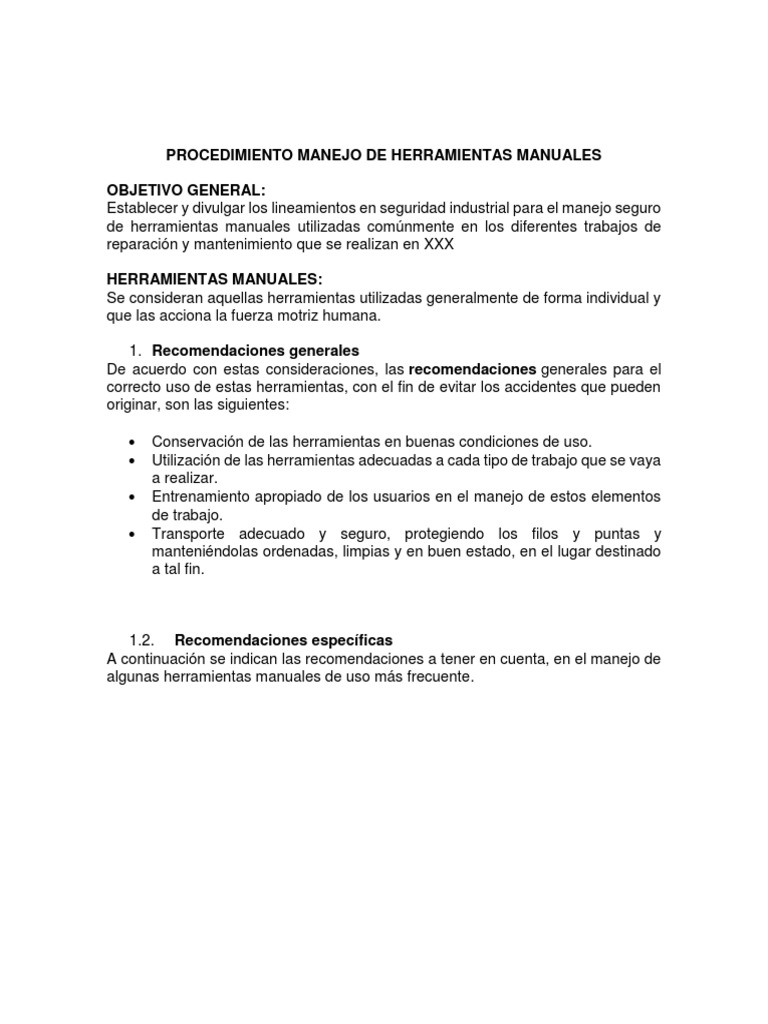 Seguridad en el Manejo de Herramientas Manuales | PDF | Herramientas ...