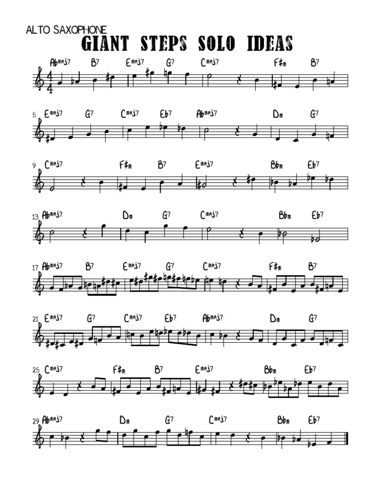 Preview of "Giant Steps Solo Ideas" PDF Woodwind Instruments
