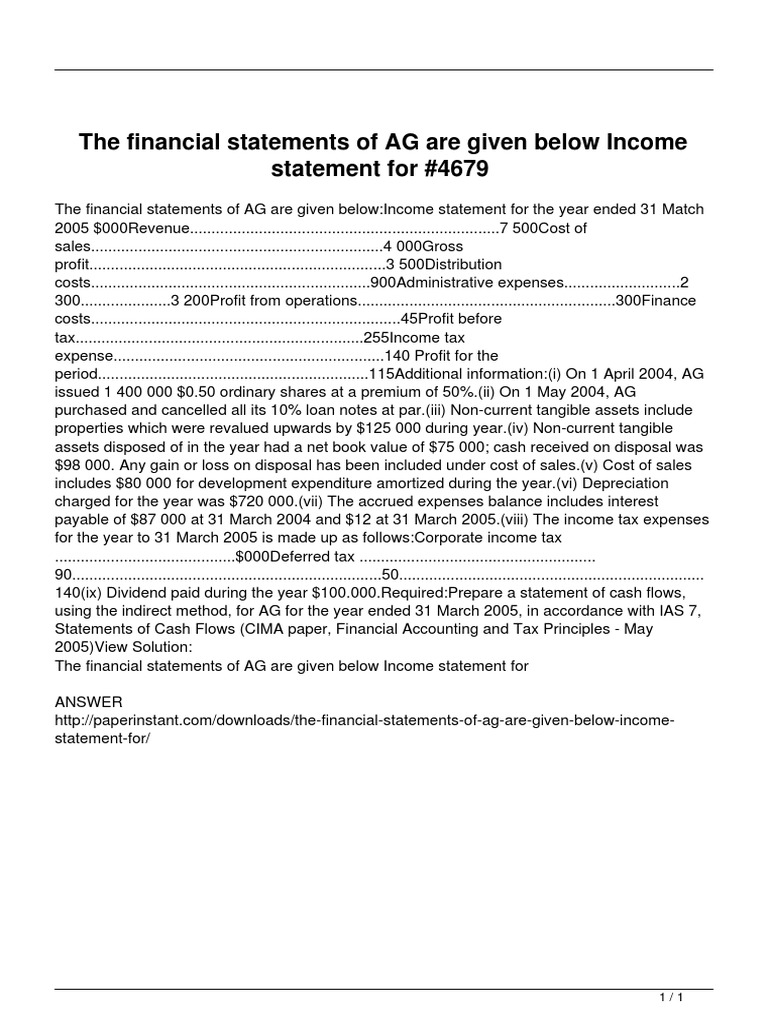 AG Income Statement Analysis 2005 | PDF | Cash Flow Statement | Income ...