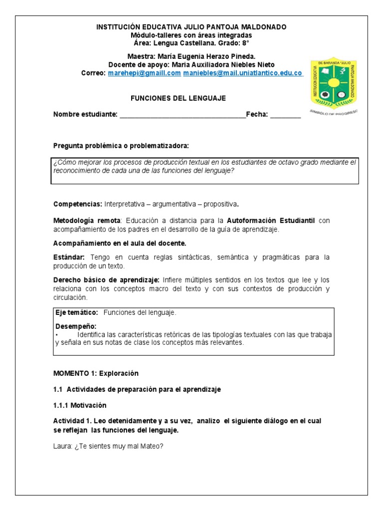 Funciones Del Lenguaje Guia | PDF | Ciencia cognitiva | Comunicación humana