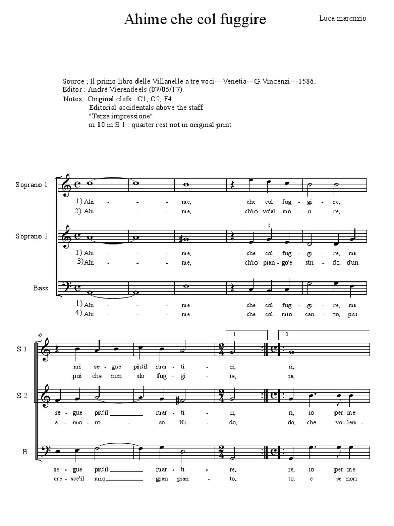 Marenzio-Ahime Che Col Fuggire | PDF | Musique classique ...