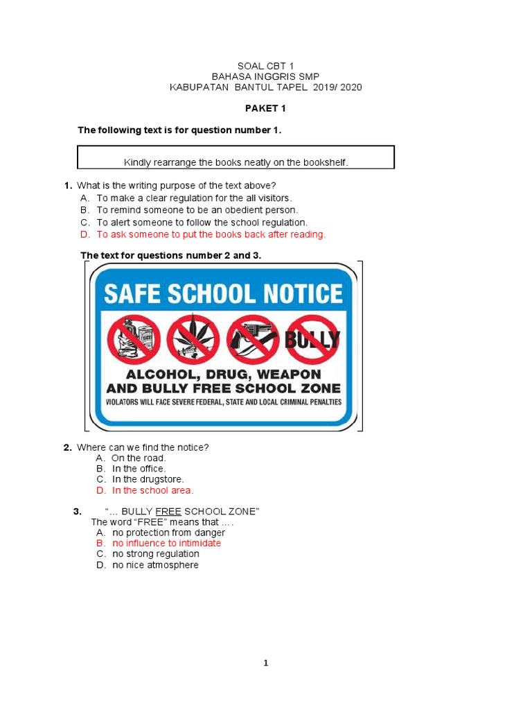 Cbt 1 Paket 1 Bhs Inggris 2019 2020 1