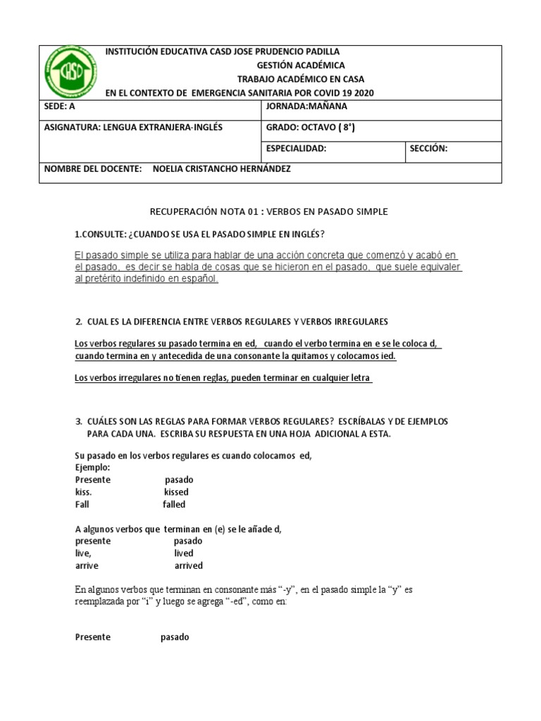 Como Se Dice Especializacion Academica En Ingles RECUPERACIÓN - VERBOS Word | PDF | Verbo | Lingüística