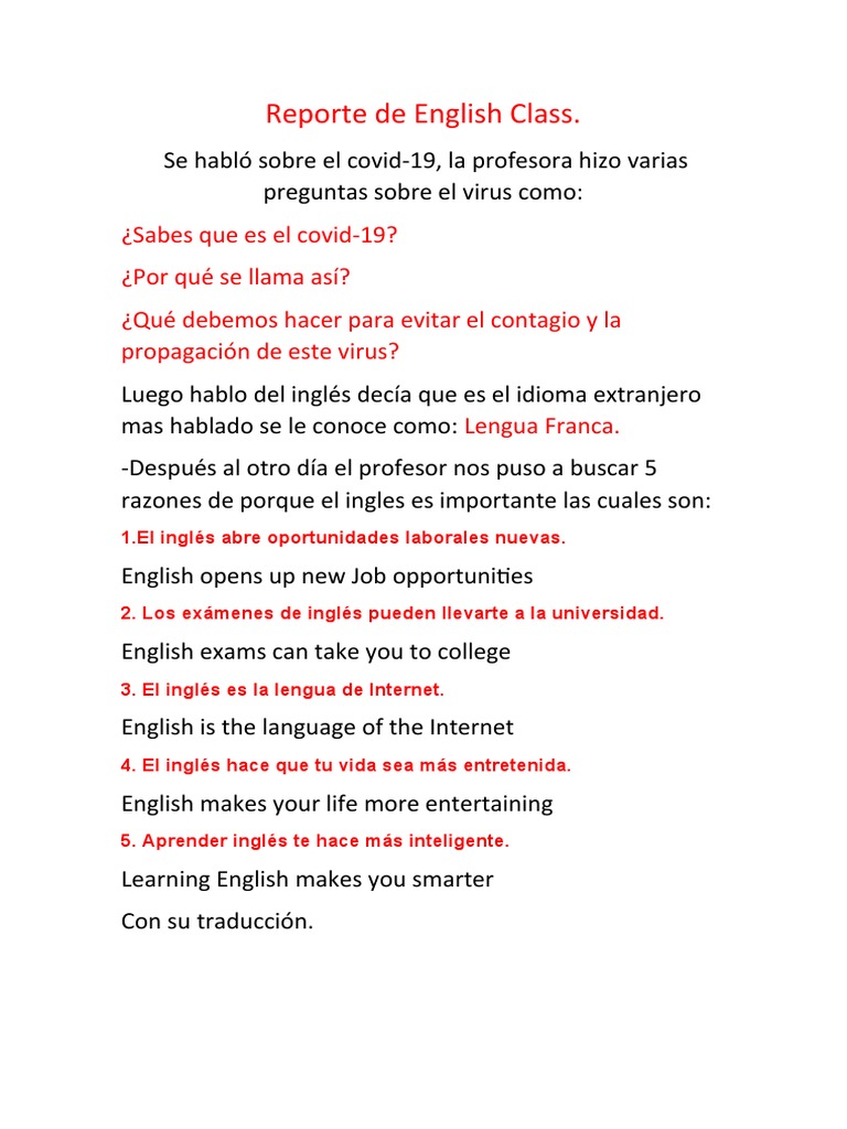 Reporte de English Class | PDF