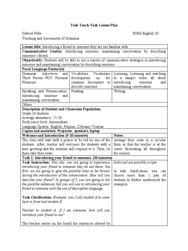 Task Based | PDF | Lesson Plan | Vocabulary