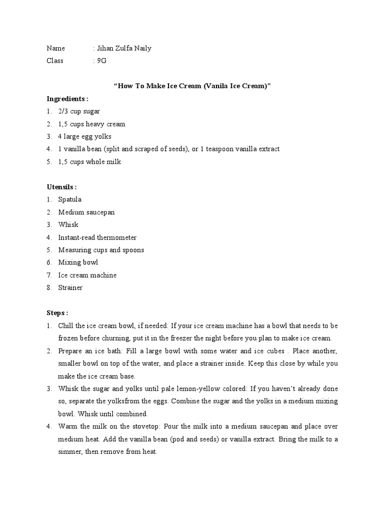 "How To Make Ice Cream (Vanila Ice Cream) " Ingredients PDF Ice