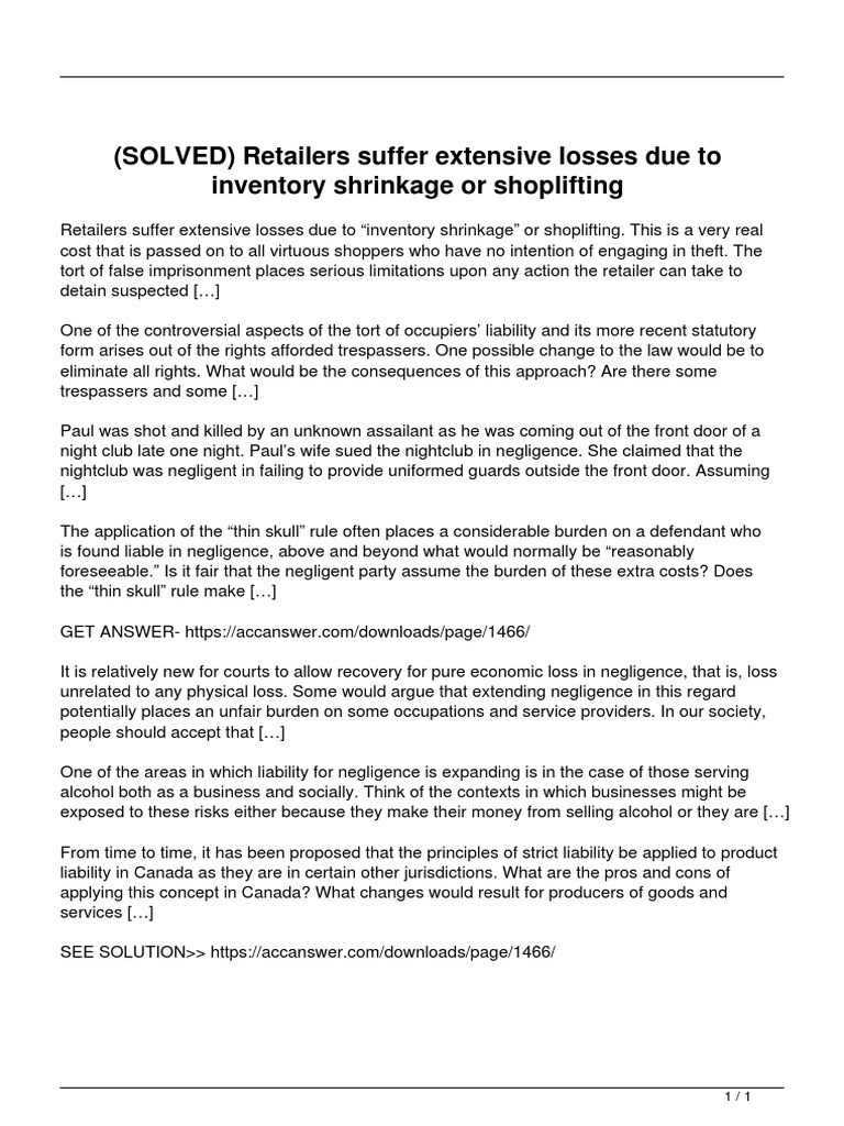 Solved Retailers Suffer Extensive Losses Due To Inventory Shrinkage or ...