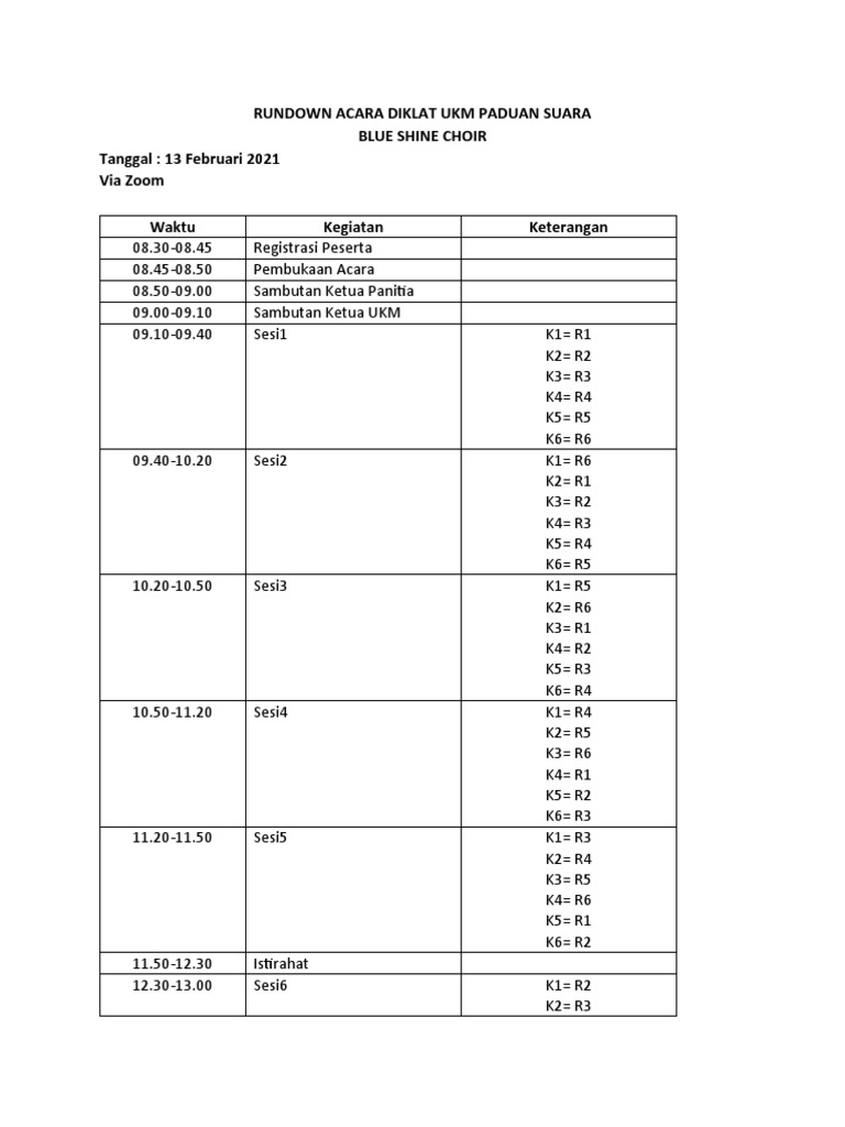Rundown Diklat UKM Paduan Suara | PDF