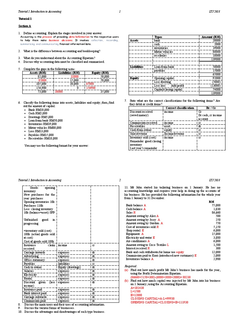 Tutorial 1 Introduction To Accounting Q Debits And Credits Financial Services