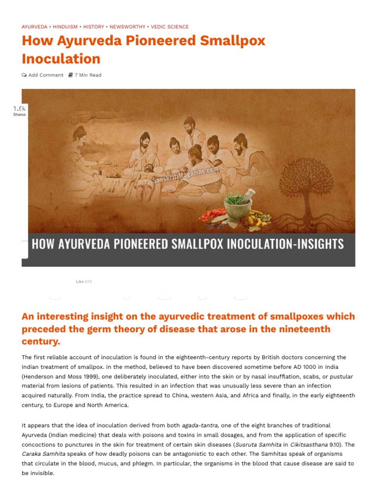 Ayurveda's Role in Smallpox Inoculation | PDF | Inoculation | Ayurveda