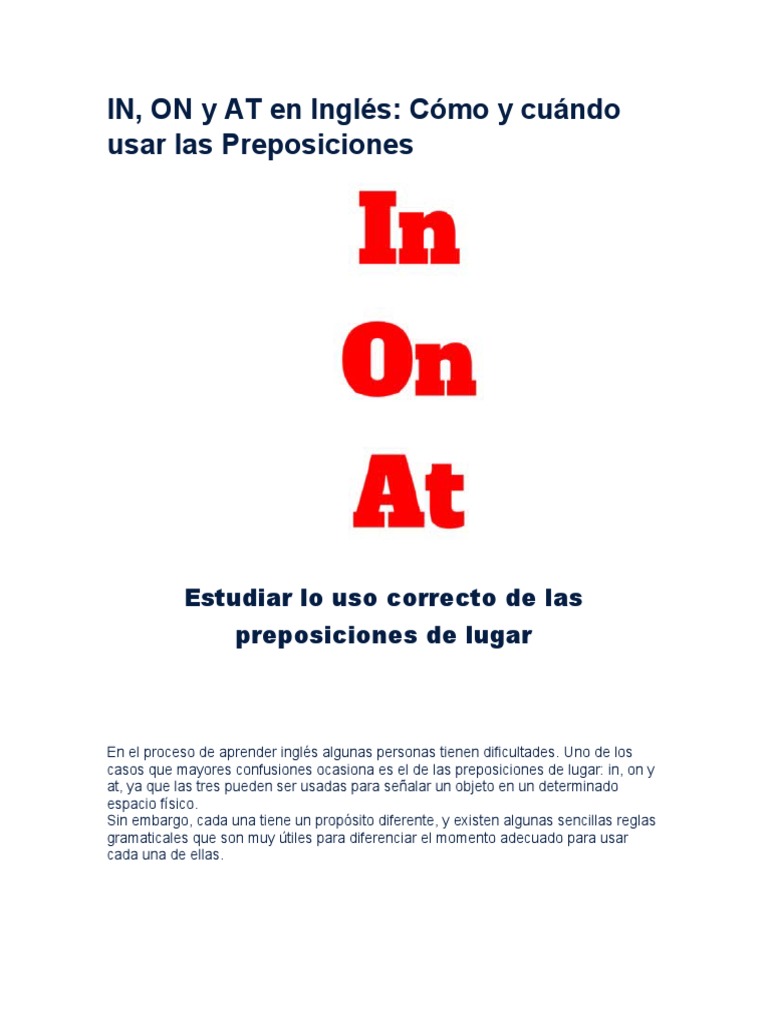 Uso de In, On y At en Inglés | PDF | Navidad | Biblioteca y museo