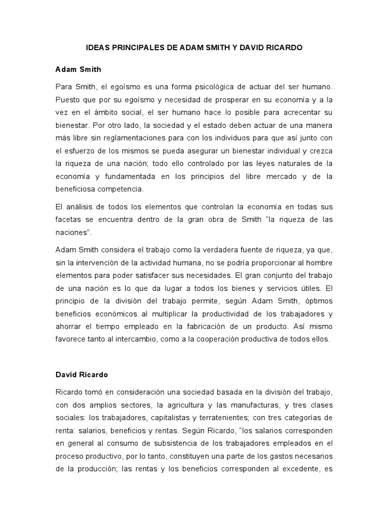 IDEAS PRINCIPALES DE ADAM SMITH Y DAVID RICARDO_historia del ...