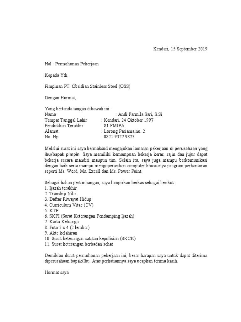 Download 68+ Contoh Surat Lamaran Kerja Ke Pt Terbaik Gratis