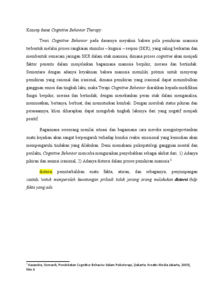 Konsep Dasar Terapi Kognitif Behavior | PDF