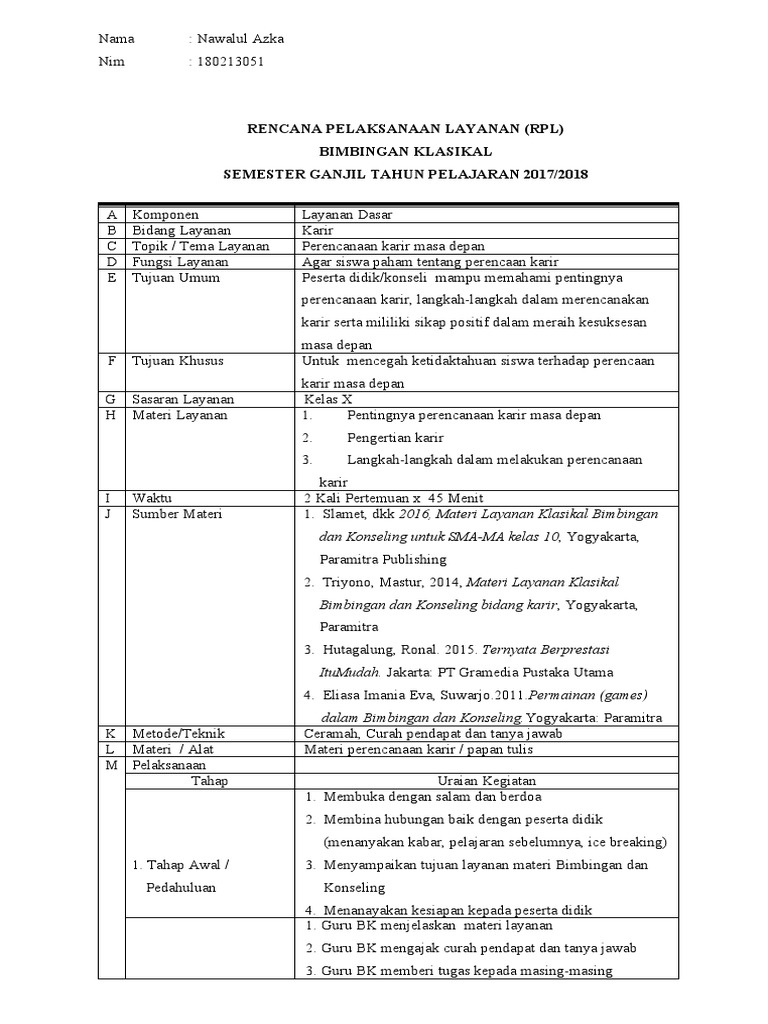 Rencana Pelaksanaan Bimbingan Karir | PDF