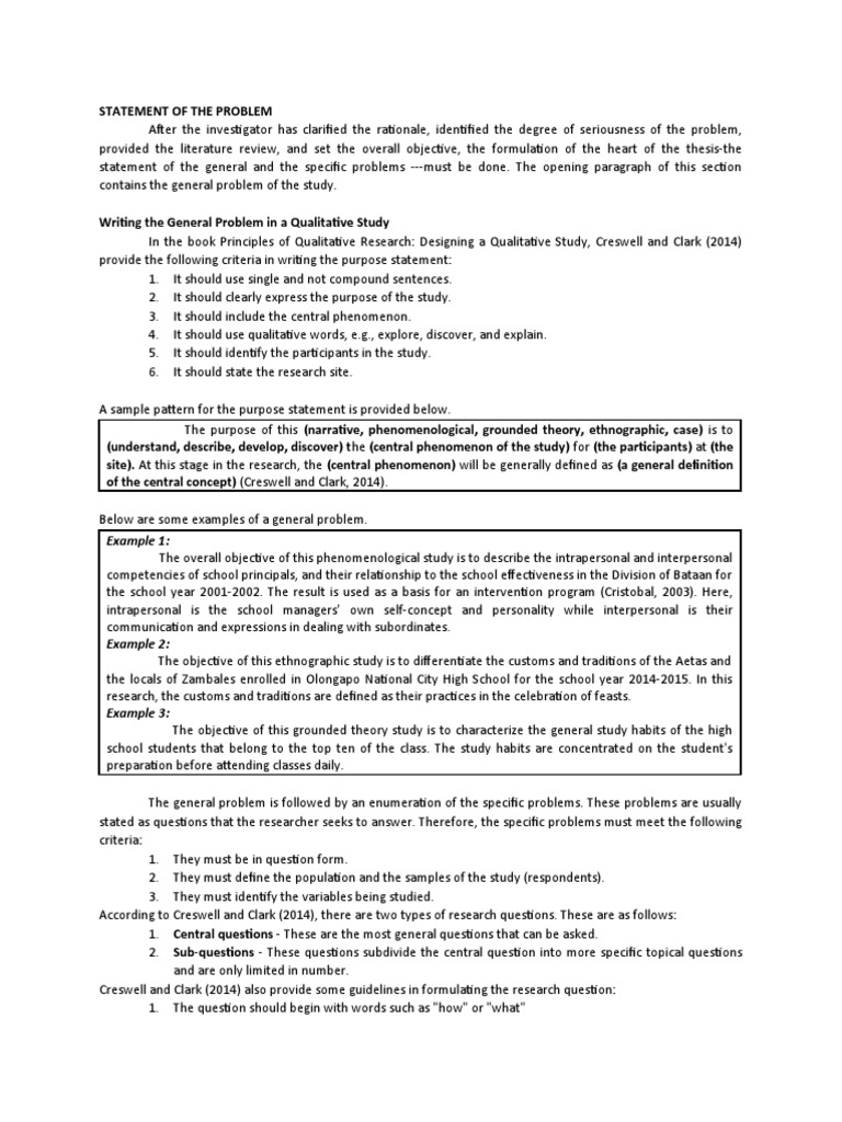 Statement of The Problem | PDF | Question | Qualitative Research
