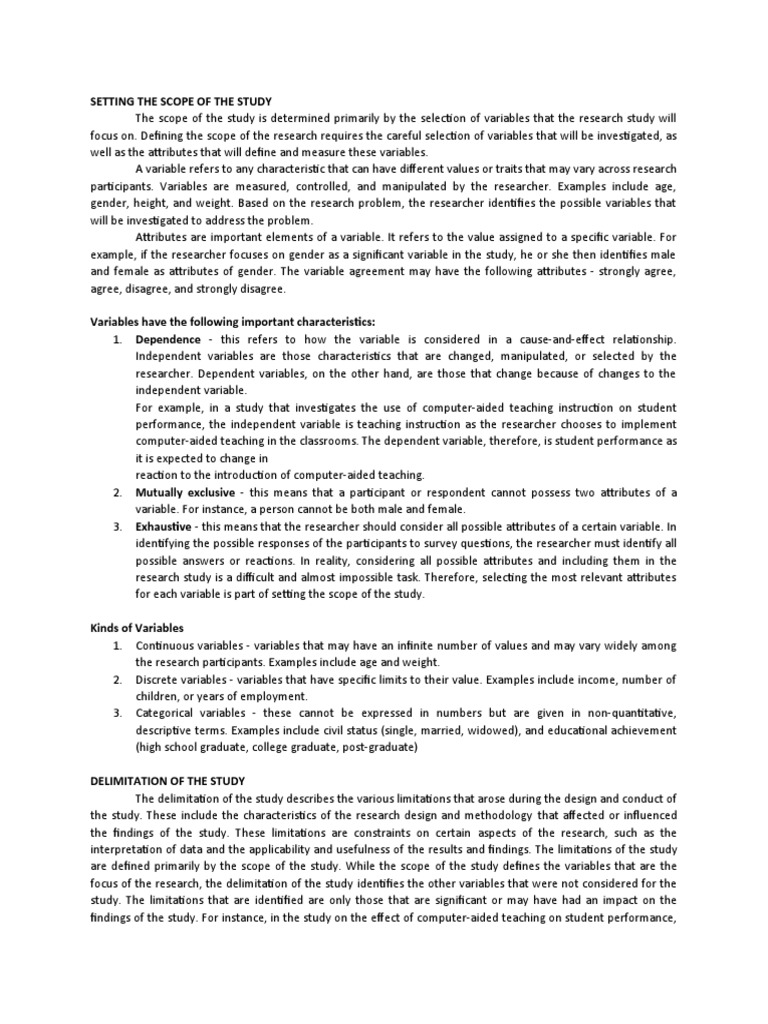 Scope and Delimitation in Research | PDF | Survey Methodology | Science