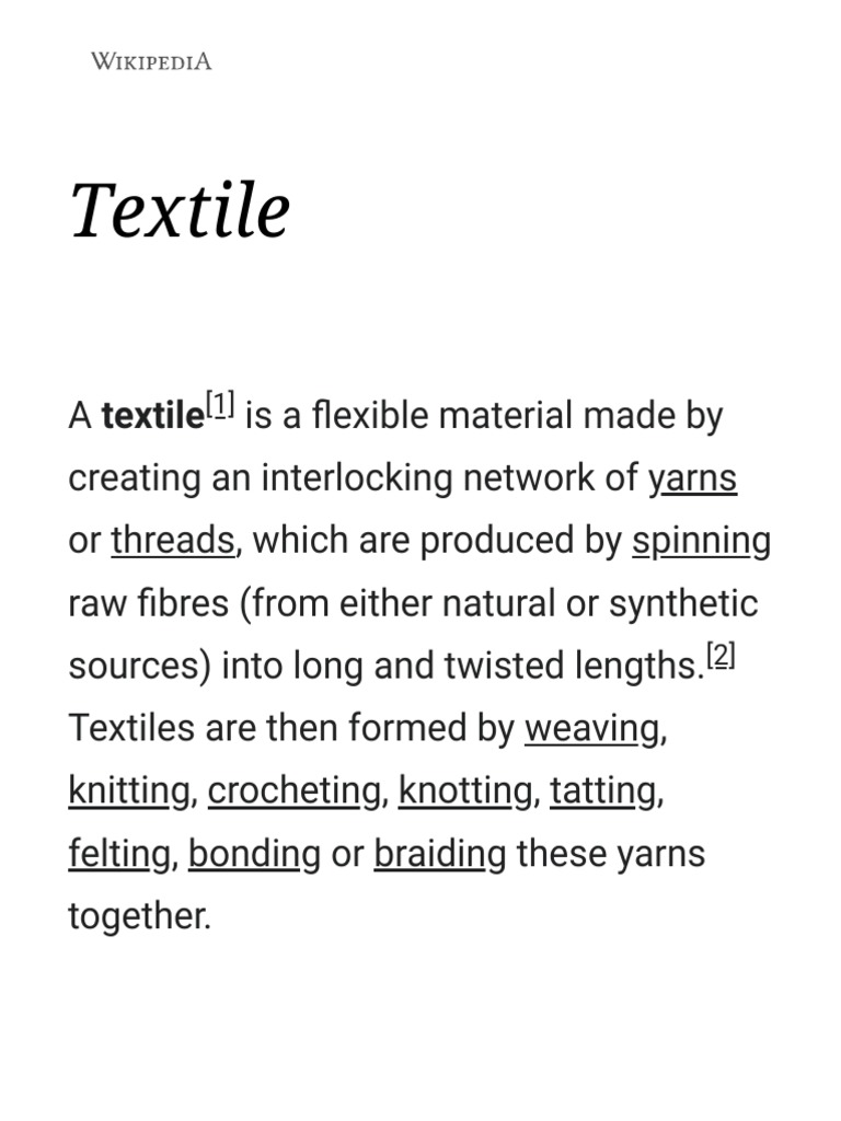 Textile Wikipedia PDF Textiles Yarn