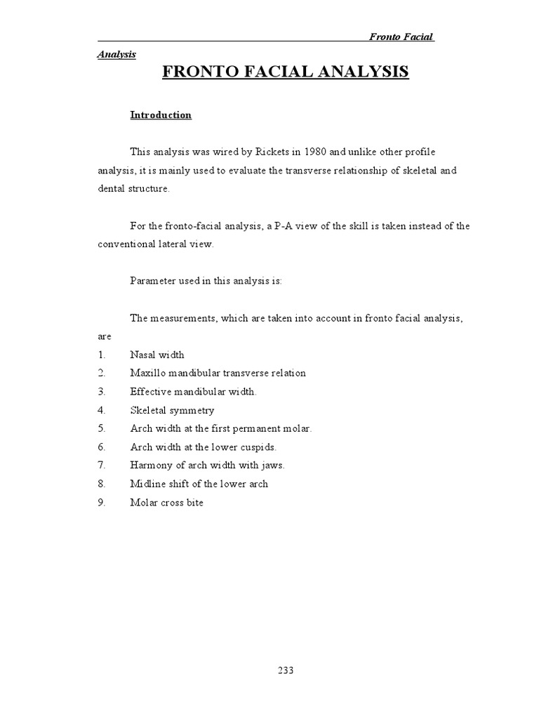 Fronto-Facial Analysis in Orthodontics | PDF | Teaching Methods & Materials