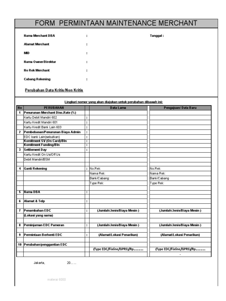 FR - MHD.09 Form Permintaan Maintenance Merchant - Kritis Non Kritis | PDF