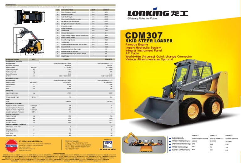 Lonking CDM307 Skid Steer Loader Specs | PDF | Loader (Equipment ...