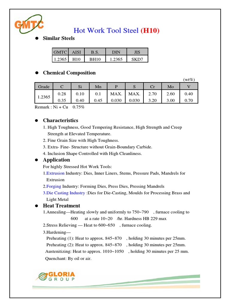 H10 Hot Work Tool Steel Overview | PDF | Heat Treating | Steel