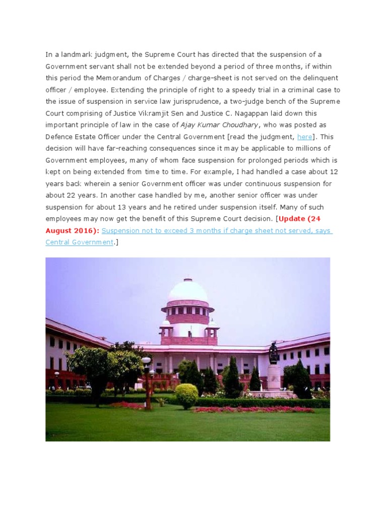 Supreme Court Judgement On Suspension PDF Supreme Court Of India