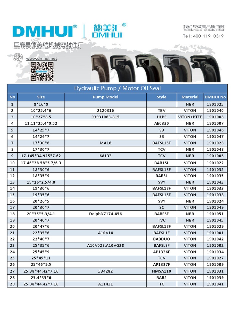 2019 DMHUI Hydraulic Pump Oil Seal Catalog PDF