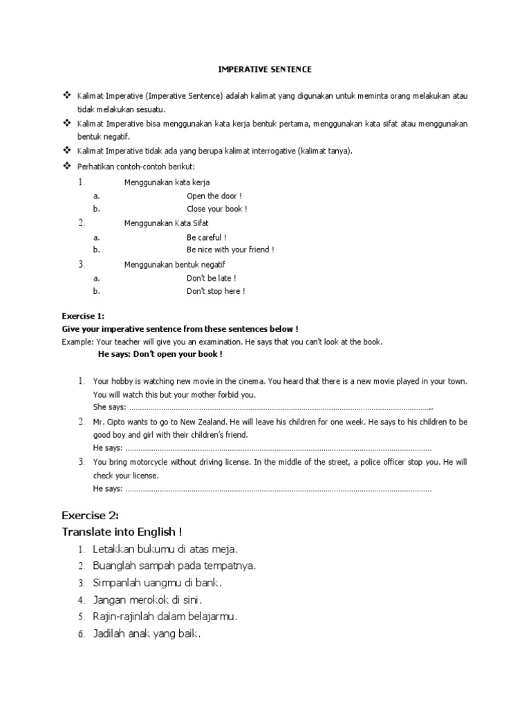 IMPERATIVE SENTENCE Akselerasi | PDF | Language Arts & Discipline ...