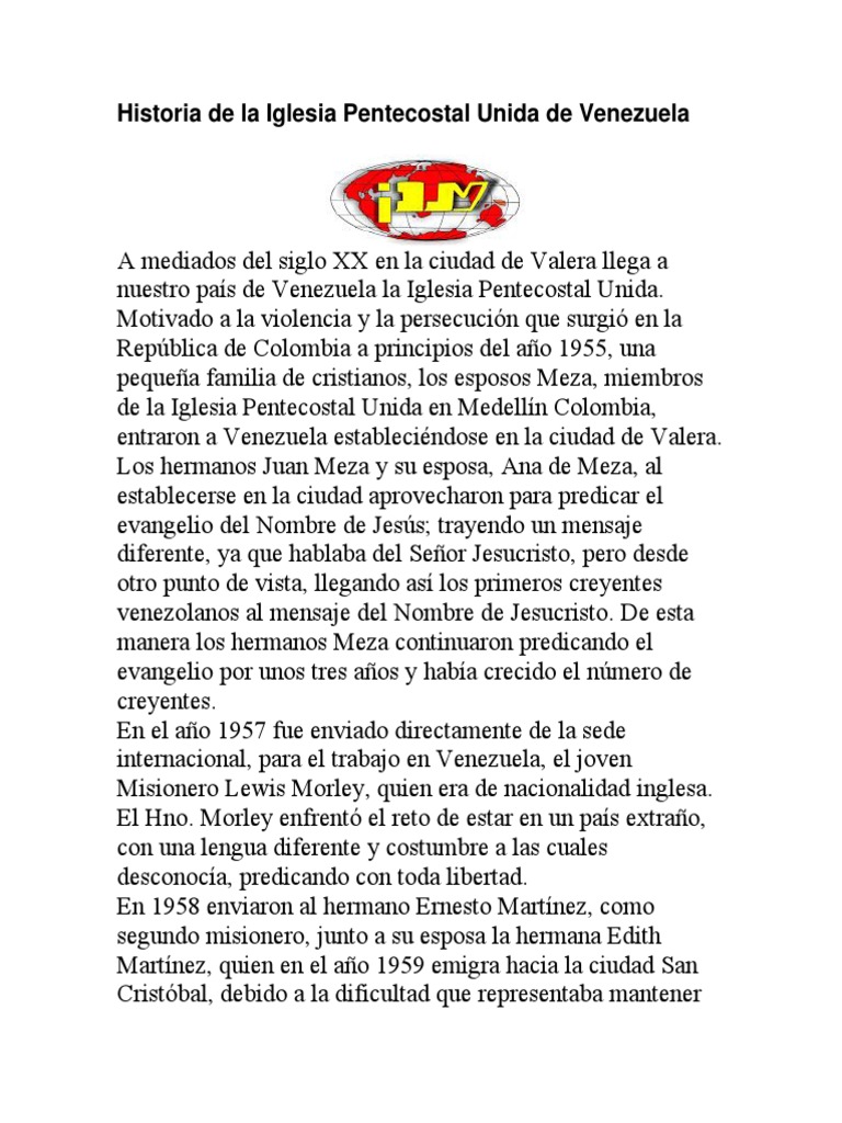 Historia de la Iglesia Pentecostal Unida en Venezuela | PDF ...