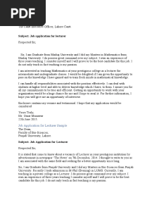 Job Application For Lecturer Sample