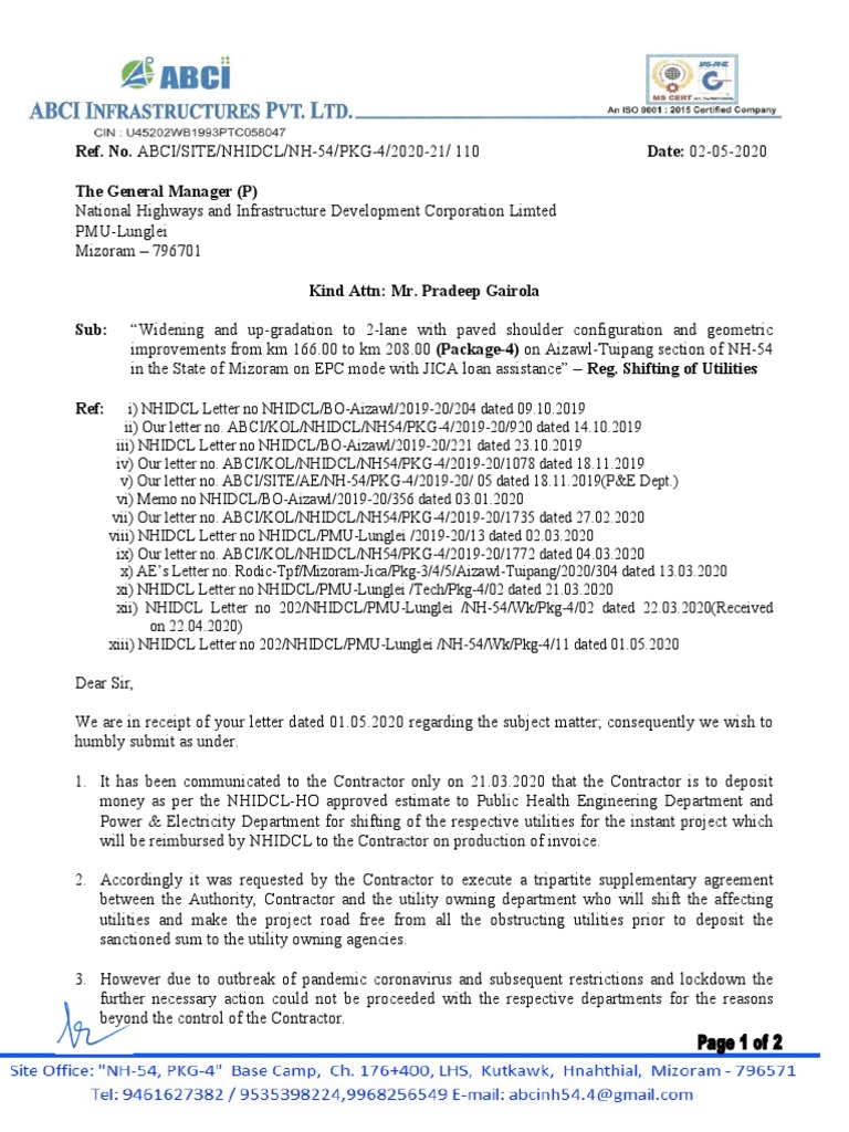 NH-54 Utility Shifting Request | PDF | Business