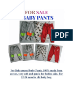 For Sale Unused Baby Pants, 100% Made From Cotton, Very Soft and Gentle For Babies Skin. For 12-24 Months Old Baby Boy