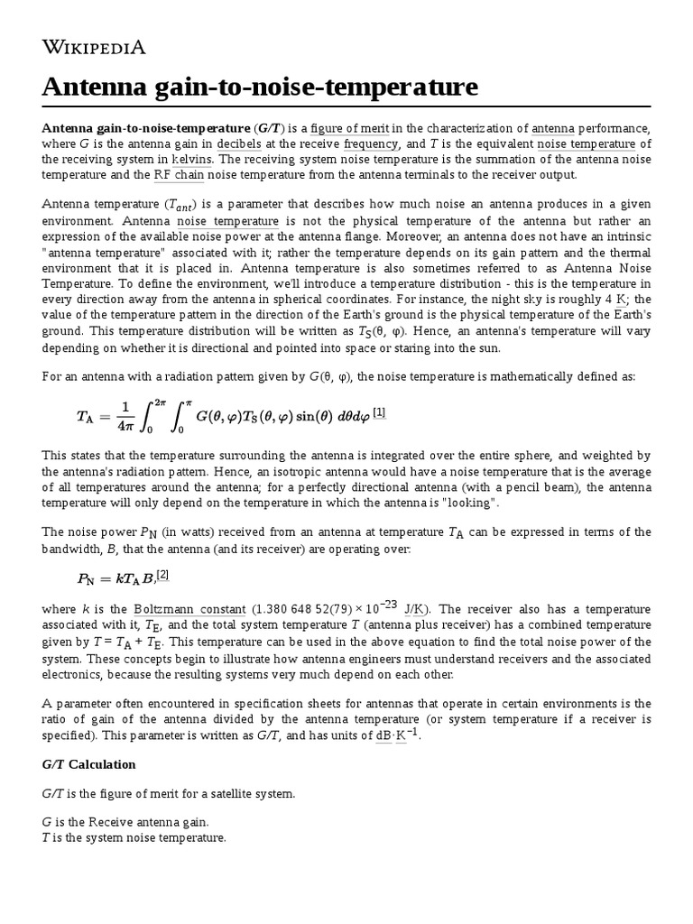 Antenna Gain To Noise Temperature PDF Radio Technology Wireless
